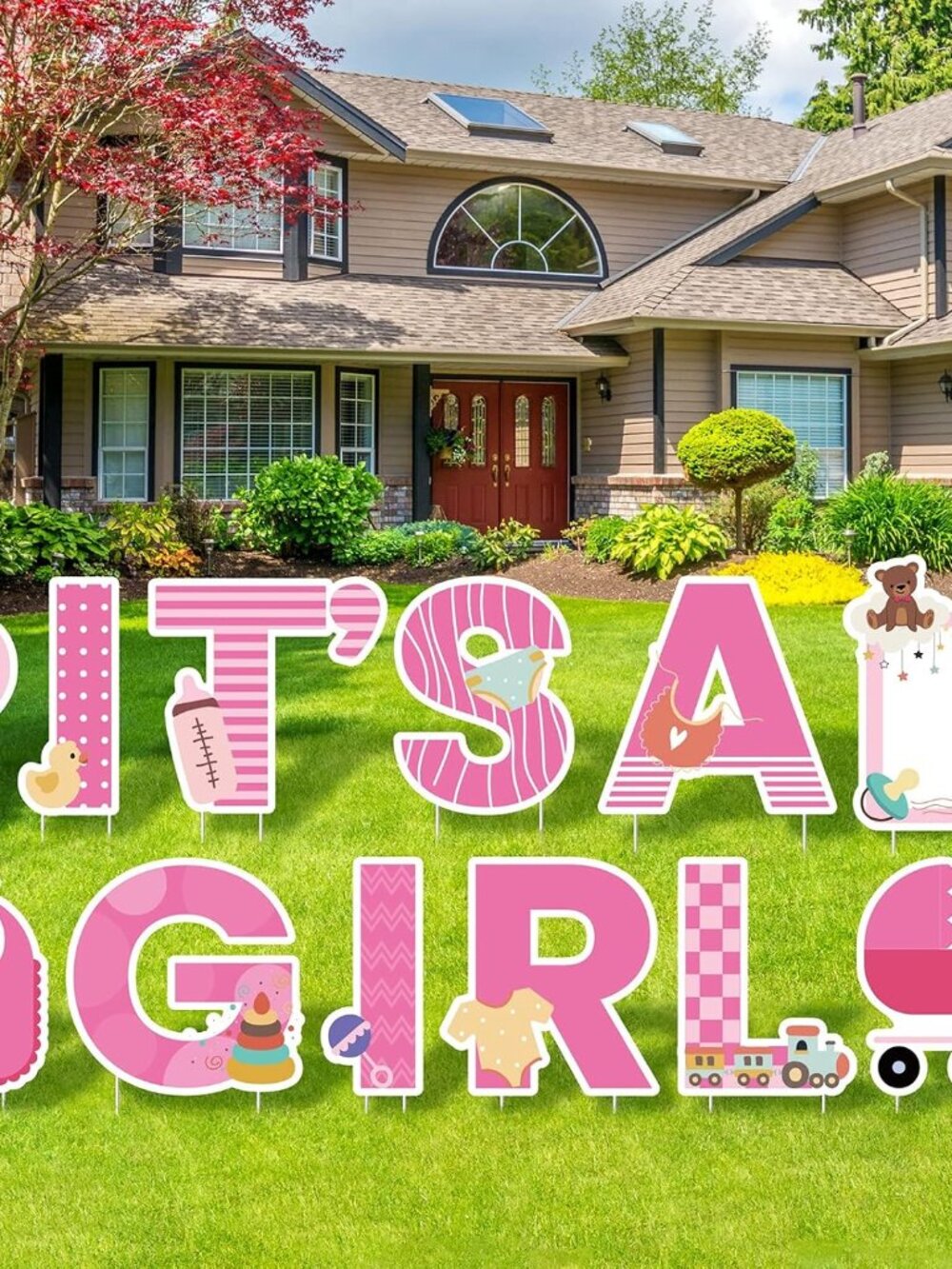 12Pcs Its A Girl Yard Sign with Stakes Stork Baby Shower Yard Sign Pink Gender R